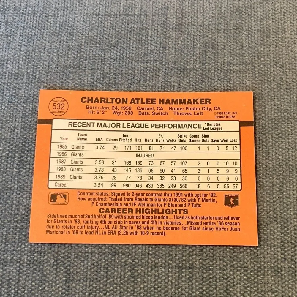 1990 Donruss San Francisco Giants Baseball Card Trading Card